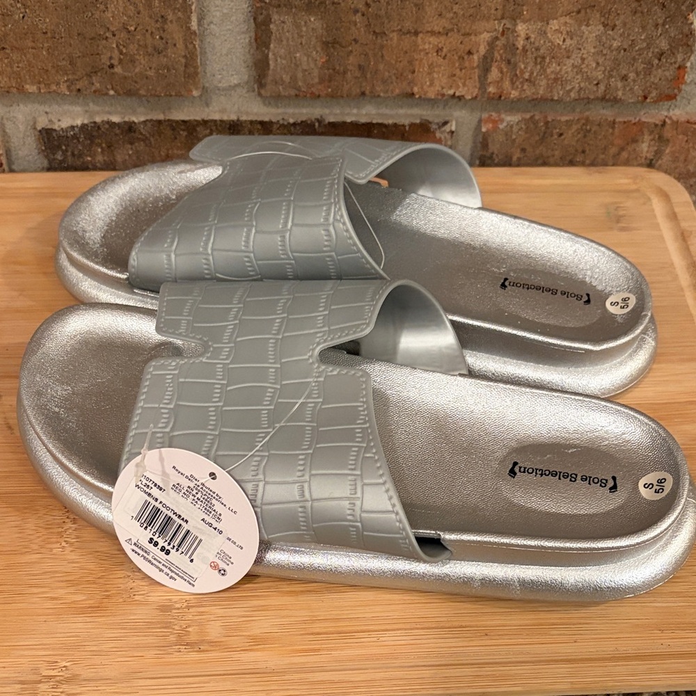 Silver Slide Sandals